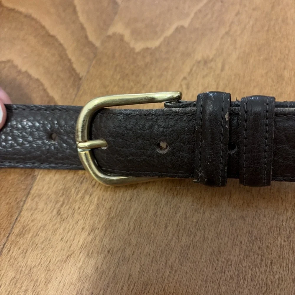 Vintage LL Bean Brown Leather Belt Mens 36 Brass Buckle Made In USA 61029 F277